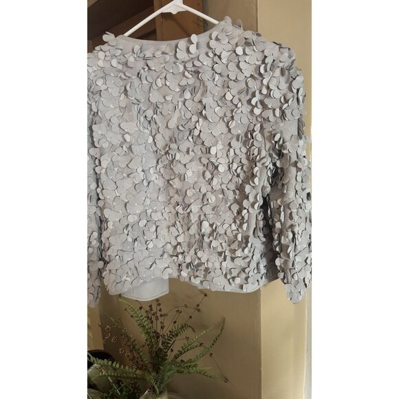 NWT Worth New York 100% Genuine Suede Leather Ruffle Flowers Gray  jacket SEE - Picture 9 of 9